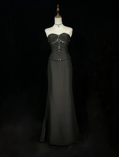 Vintage Ballkleider Meerjungfrau Sweetheart Black Tie Gown 80er Satin Abend-Abendkleid RB3263