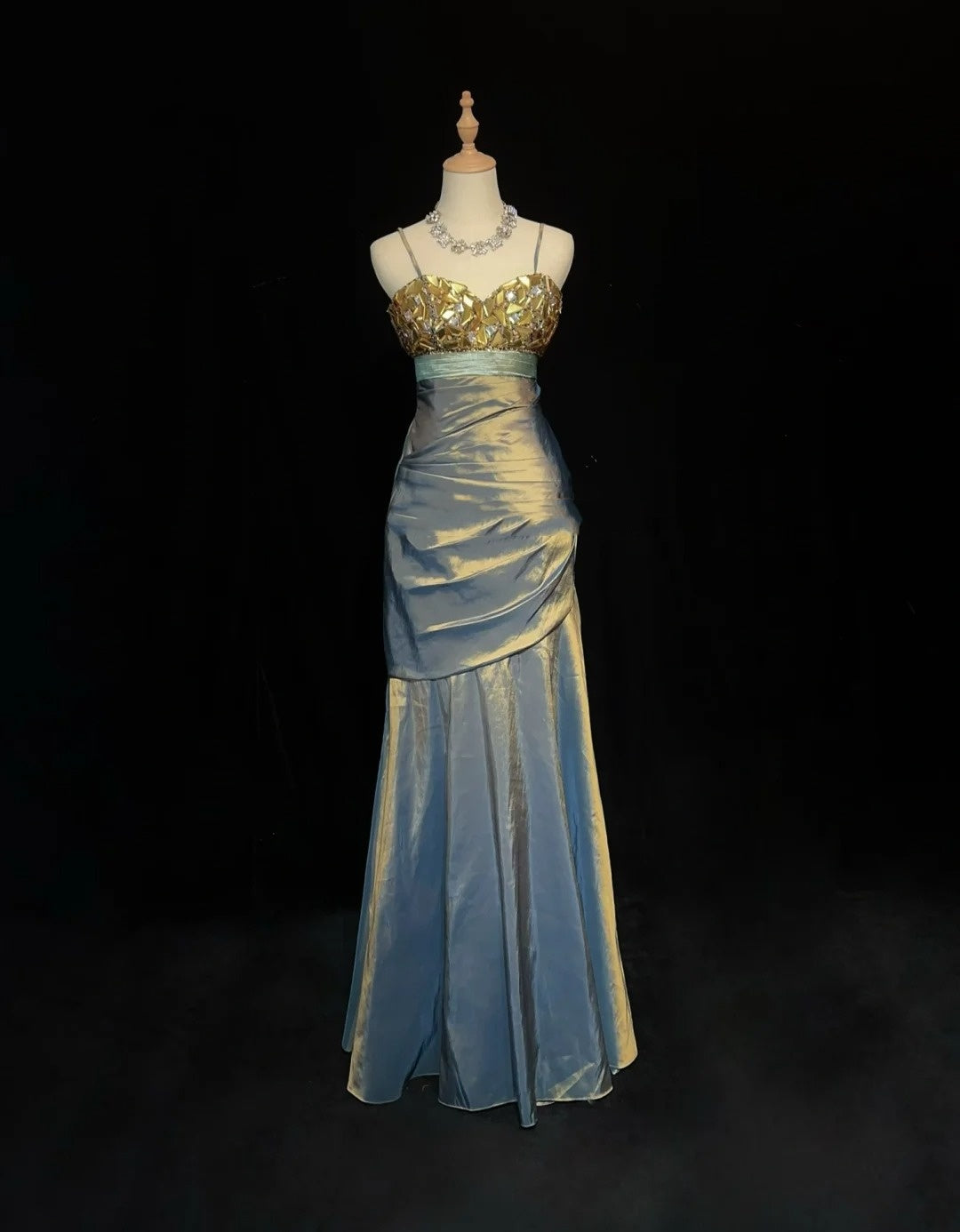 Neue Ballkleider Meerjungfrau Spaghettiträger Bodenlang Taft Festliches Abendkleid N3697
