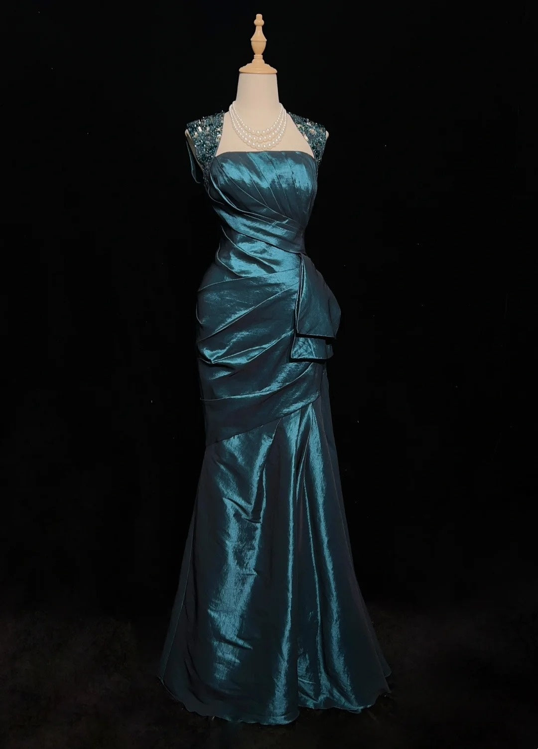 Belles robes de bal sirène col carré sarcelle dos nu avec bustier volanté longues tenues de soirée N3363