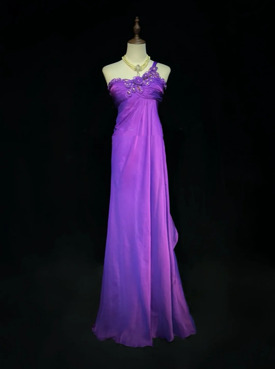 Vintage Prom Aesthetic Dresses A Line One Shoulder Purple Chiffon With Beading Long Formal Dress N3015