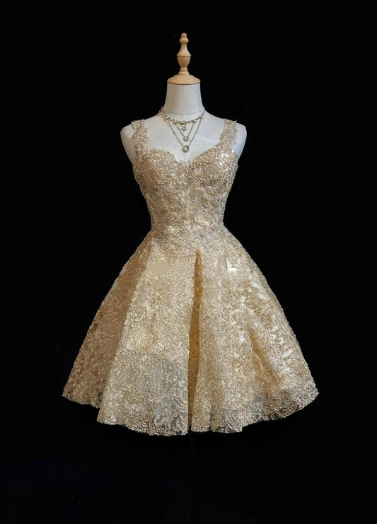 Niedliche Ballkleid-Sweetheart-Kleider mit Goldspitze-Ideen für Damen – kurze Geburtstagskleider, Mini-Heimkehr-Outfits N3341