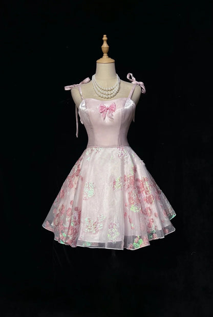 Cute Hoco Dress Ball Gown Spaghetti Straps Pink Short Homecoming Party Dress RC0108