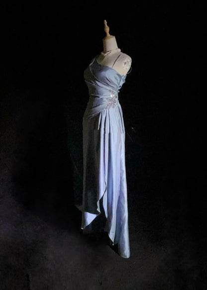 Robes de bal élégantes coupe trapèze, une épaule, en satin lavande avec volants, longue robe de soirée N2911