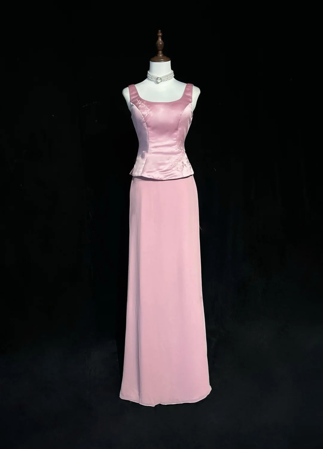 Robes de bal vintage en satin rose coupe trapèze à col carré avec perles, longue robe de soirée formelle années 90 N2662