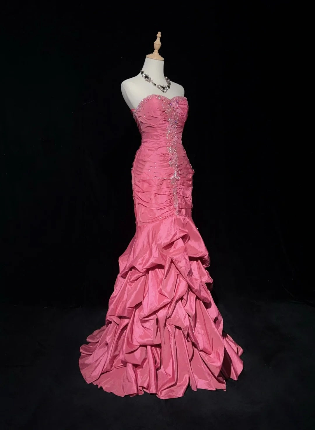 Vintage Ballkleider Meerjungfrau Sweetheart Rosa Satin Mit Stufenrock 90er Langes Abendkleid N2916