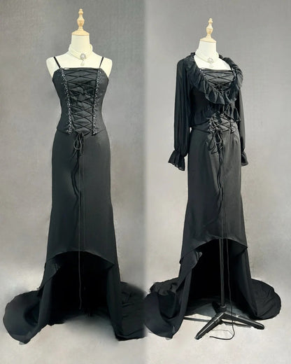 Robes de bal vintage des années 50, coupe asymétrique, fines bretelles, robe de soirée noire sans manches, tenues de cérémonie RB4339