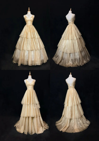 Robes de bal vintage esthétiques, robes de soirée rétro des années 80, robes de soirée longues à sequins couleur champagne, tenues de soirée N2326