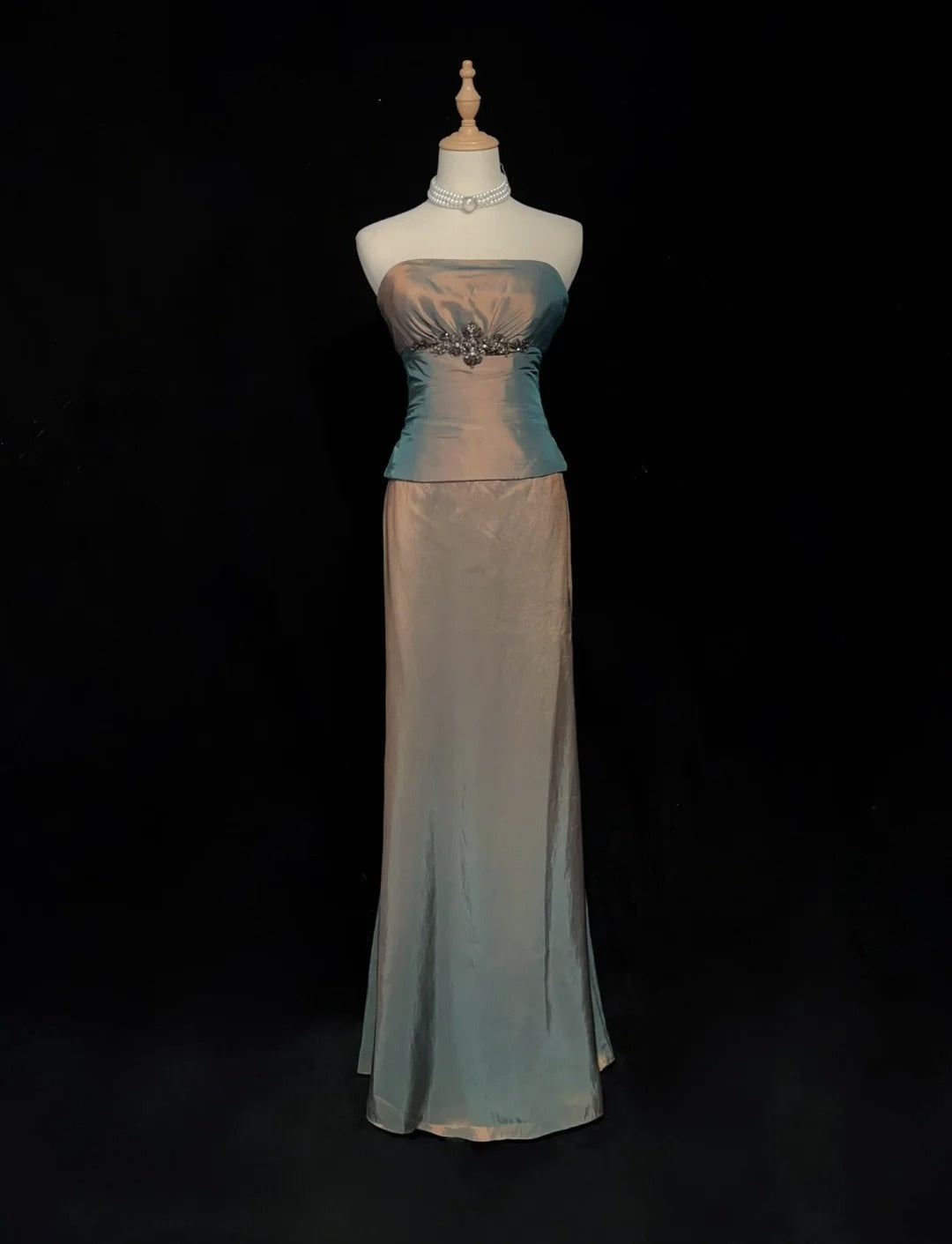 Vintage Abschlussballkleider A-Linie Trägerlos Ärmellos 1990er Jahre Langes Formelles Abendkleid N2633