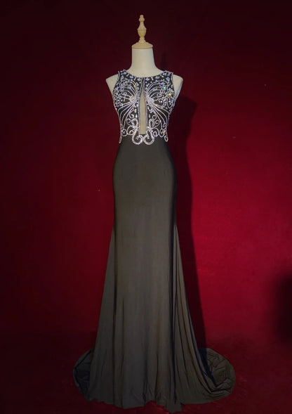 Bescheidene Ballkleider Meerjungfrau Scoop Neck mit silberner Perlenstickerei langes formales Abendkleid N3874