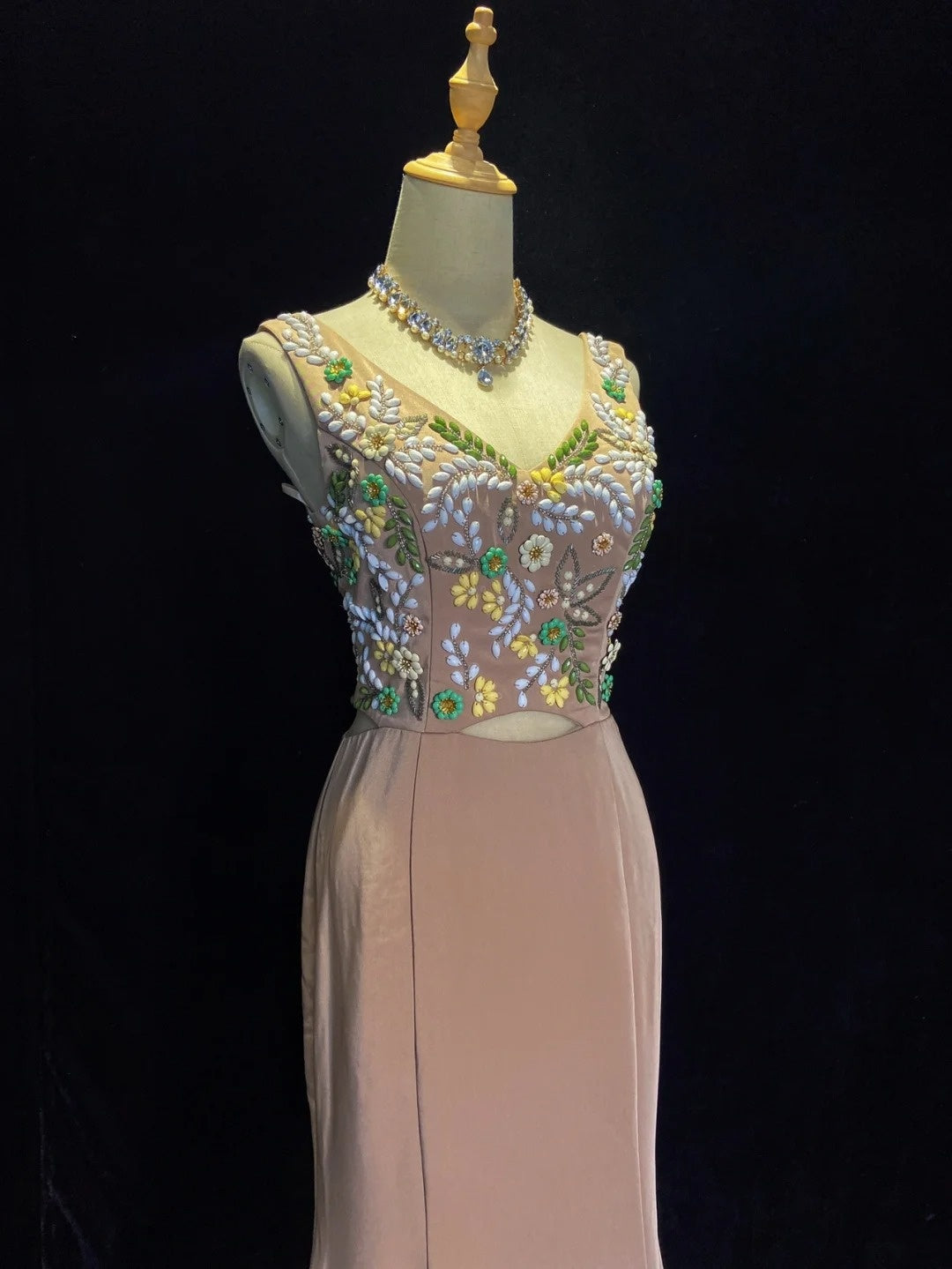 Belles Robes de Bal Sirène Col en V Rose Poudré avec Fleurs et Perles Longues Tenues de Soirée N3315