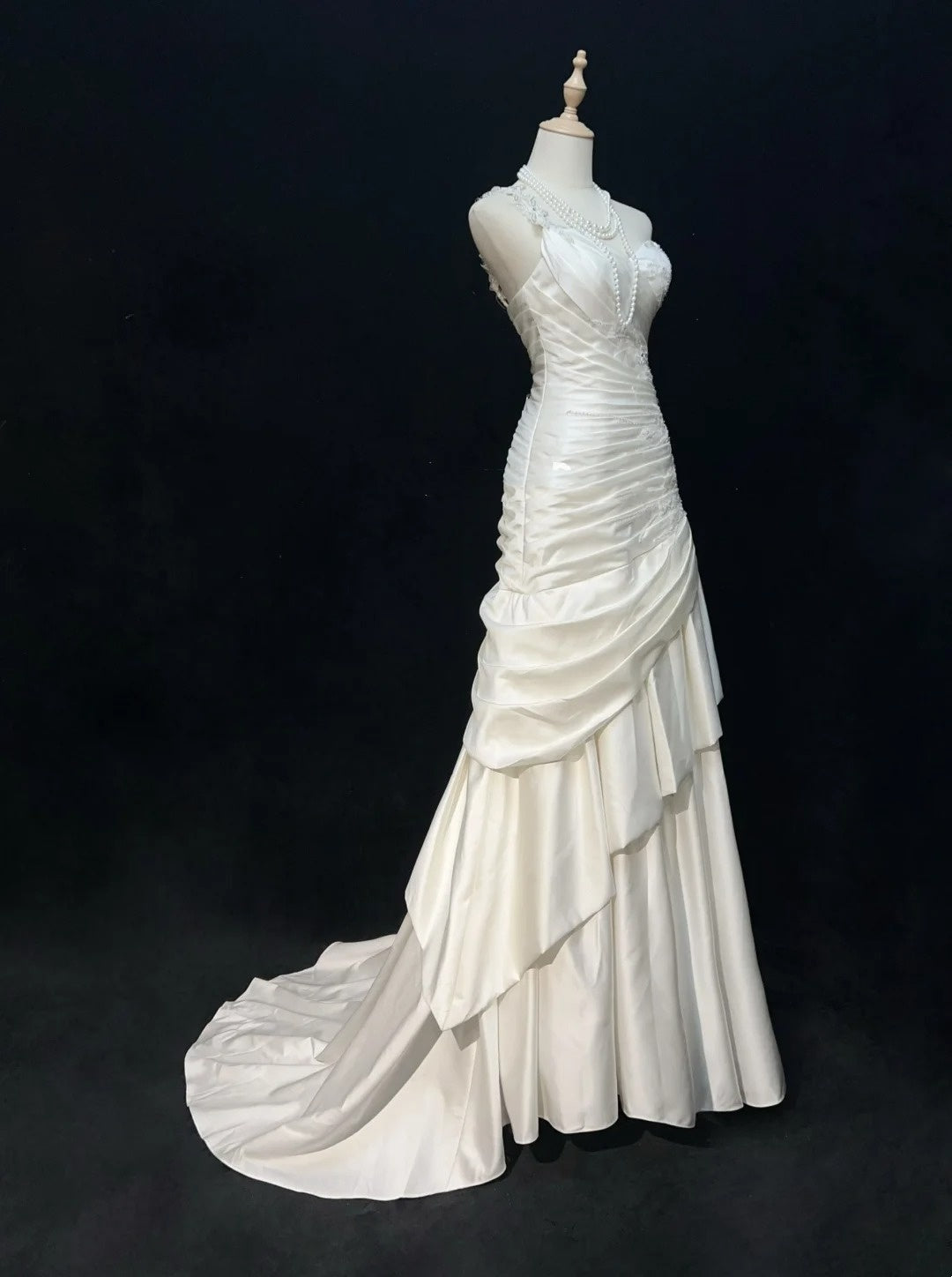 Vintage Abschlussballkleider Meerjungfrau One Shoulder One Shoulder Satin mit Perlen 1980er Jahre Langes Abendkleid N2623