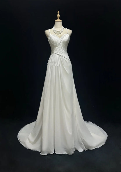 Wedding Dress Timeless A Line Spaghetti Straps White With Ruffled Floor Length Bridal Gown RC1150