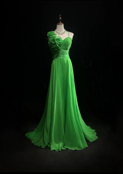 Green Prom Dress Inspo A Line Asymmetrical Spaghetti Straps With Flowers Birthday Outfits Formal Party Gown RC0106