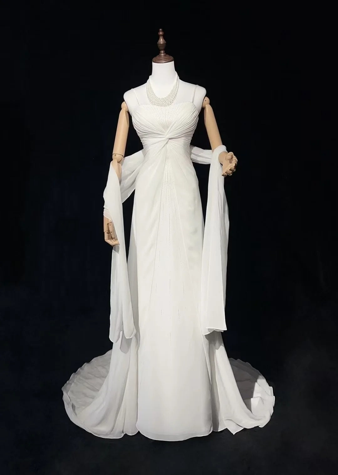 Simple Wedding Dresses A Line Spaghetti Strap Chiffon White Pleated Summer Beach Long Wedding Gown N3831