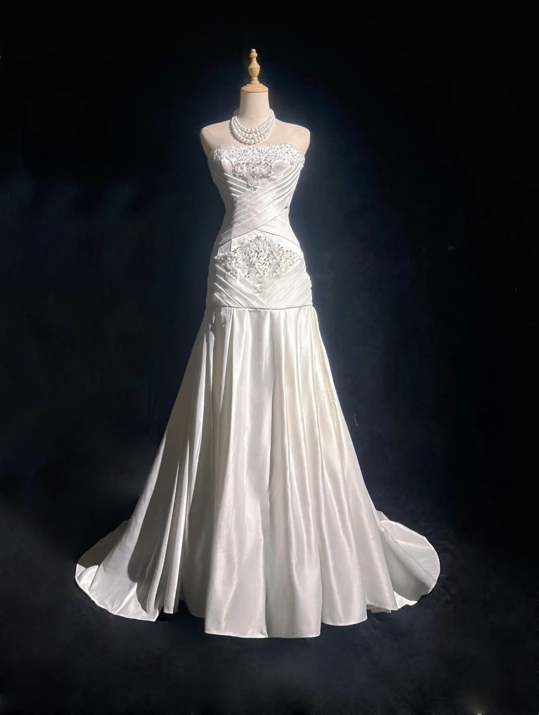 Robes de bal vintage des années 90 sirène bustier en mousseline blanche avec perles à volants longue robe de bal N3036