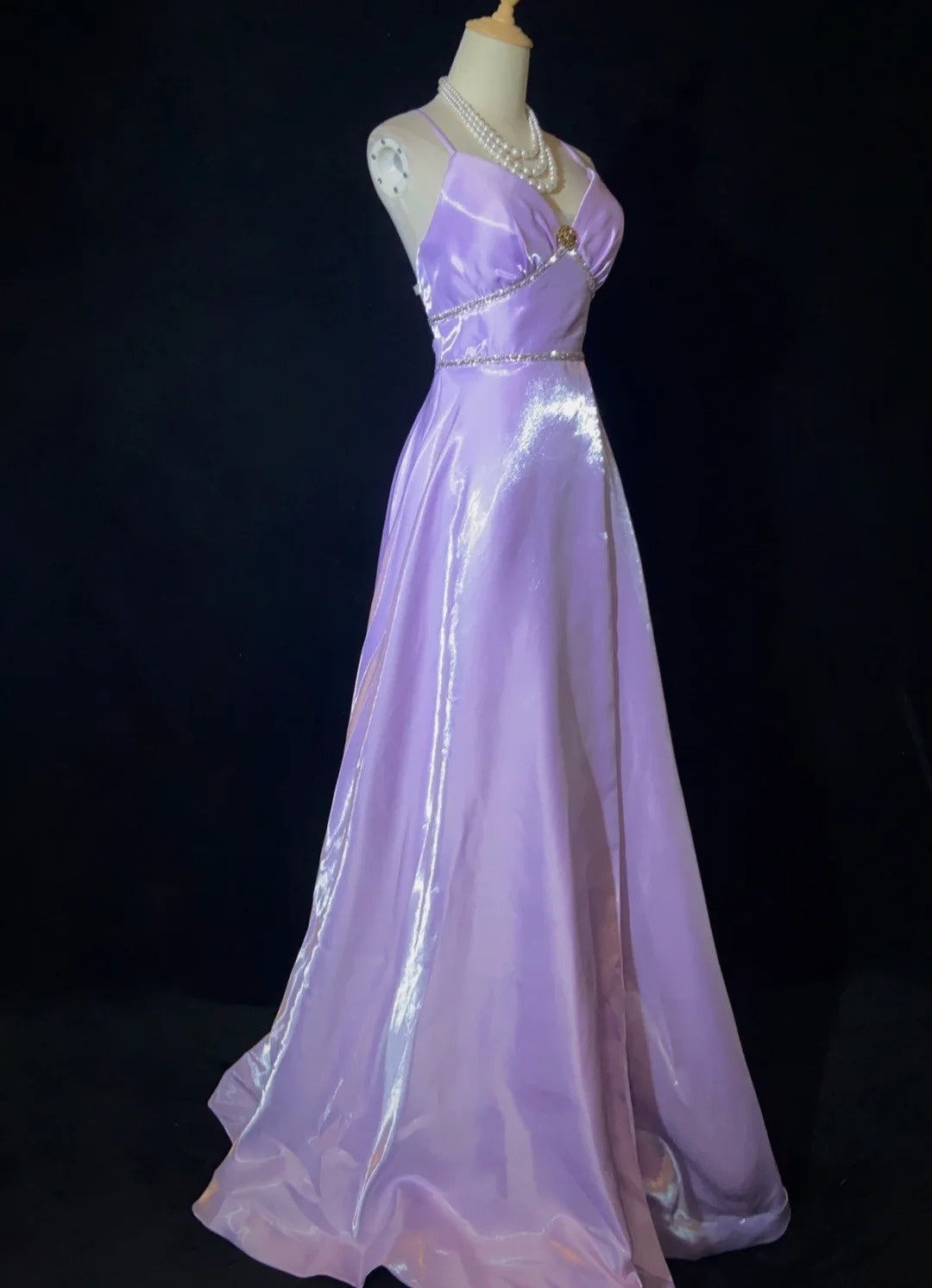 Vintage Prom Dresses 90er Jahre A-Linie Spaghettiträger Flieder Lang Halbförmliche Abendgarderobe N3658