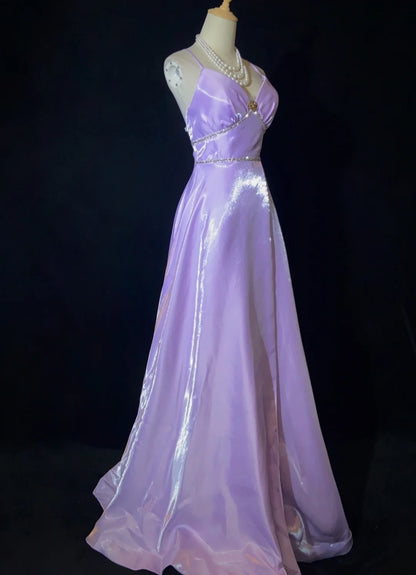 Vintage Prom Dresses 90er Jahre A-Linie Spaghettiträger Flieder Lang Halbförmliche Abendgarderobe N3658