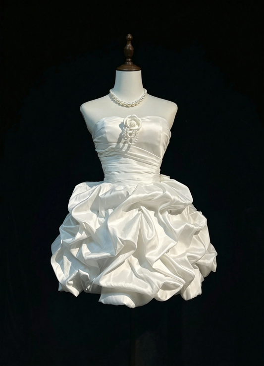 Vintage Ballkleid Sweetheart Satin Weiß Y2K 2000er Kurz Mini Party Abschlussball Kleider N3222