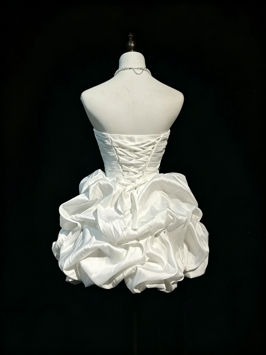 Vintage Ballkleid Sweetheart Satin Weiß Y2K 2000er Kurz Mini Party Abschlussball Kleider N3222
