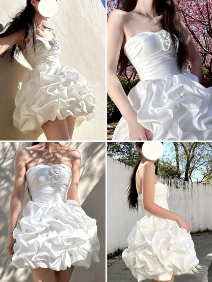 Vintage Ball Gown Sweetheart Satin White Y2K 2000s Short Mini Party Senior Homecoming Dresses N3222