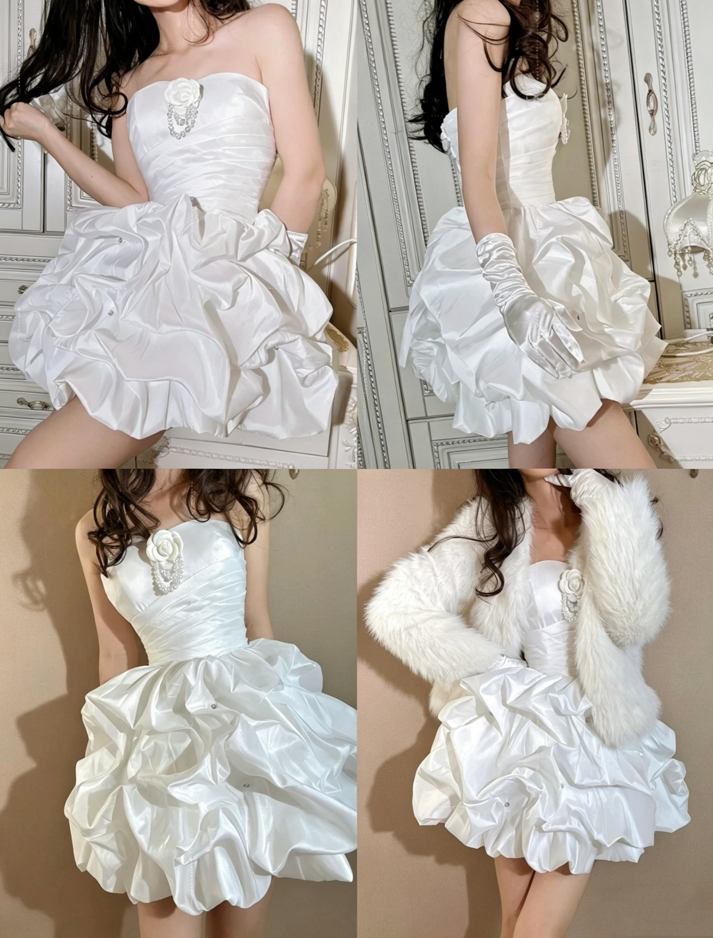 Vintage Ball Gown Sweetheart Satin White Y2K 2000s Short Mini Party Senior Homecoming Dresses N3222