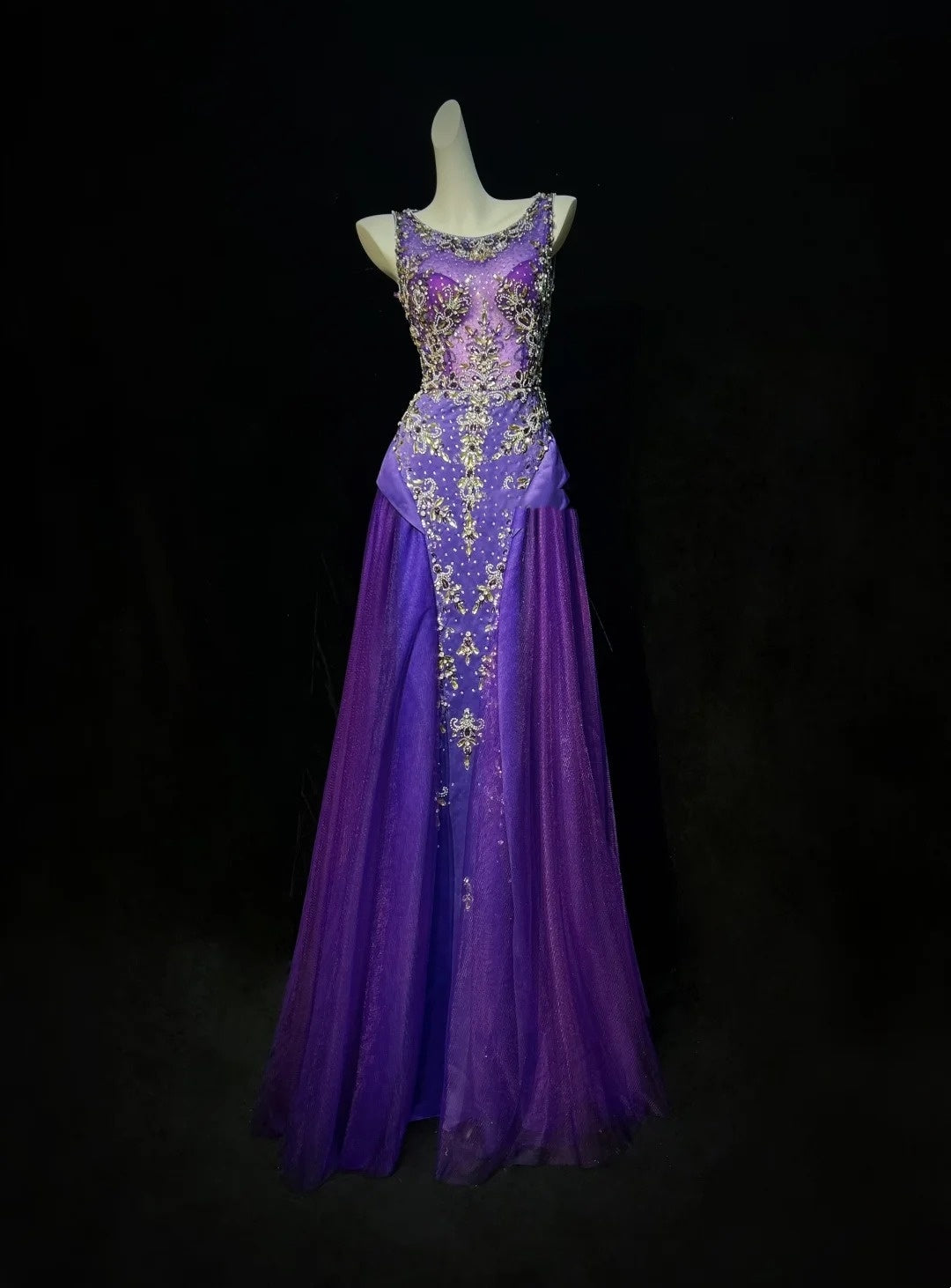 Sirène Vintage Col Bateau Violet Avec Perles Tulle Robes De Bal Longues Inspirations Tenues De Soirée RB4343