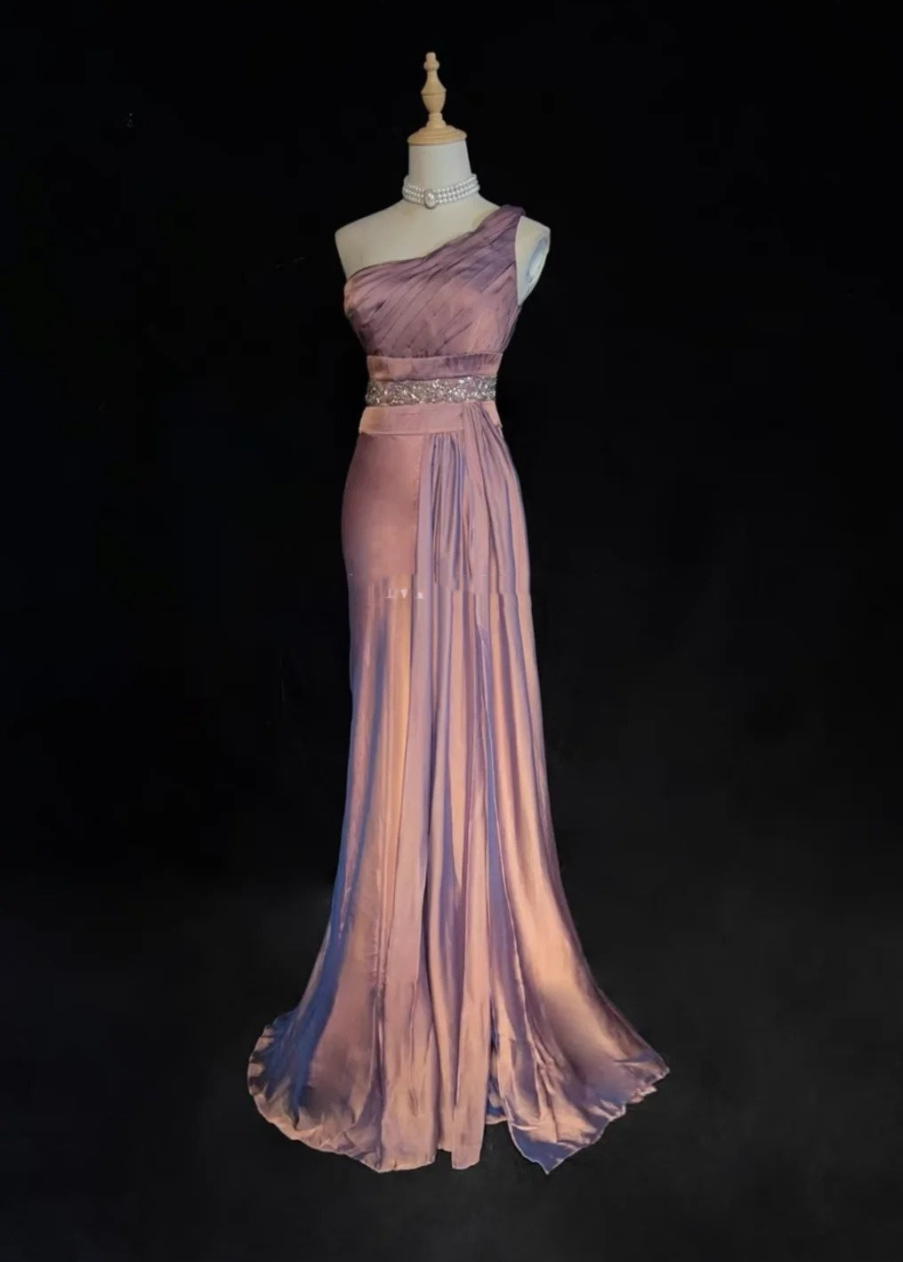 Robes de bal vintage des années 90 sirène asymétrique en mousseline longue avec perles tenues de soirée N3139
