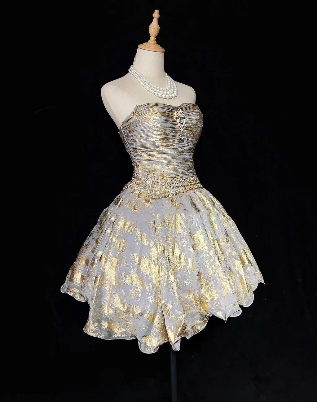 Robe de bal de princesse bustier en organza doré courte mini robes de soirée de rentrée scolaire Hoco Gowns N2912