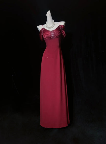 Vintage Prom Dresses Inspo A line Spaghetti Strap 90s Burgundy Satin With Cape For Women Formal Gowns N3310