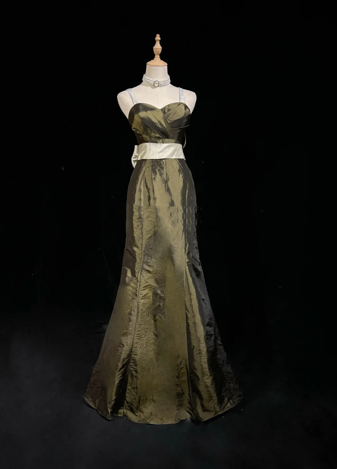 Vintage Prom Dresses Inspo Meerjungfrau Spaghettiträger Olivgrün Lang 1990er Mit Cape Formelle Kleider N3327