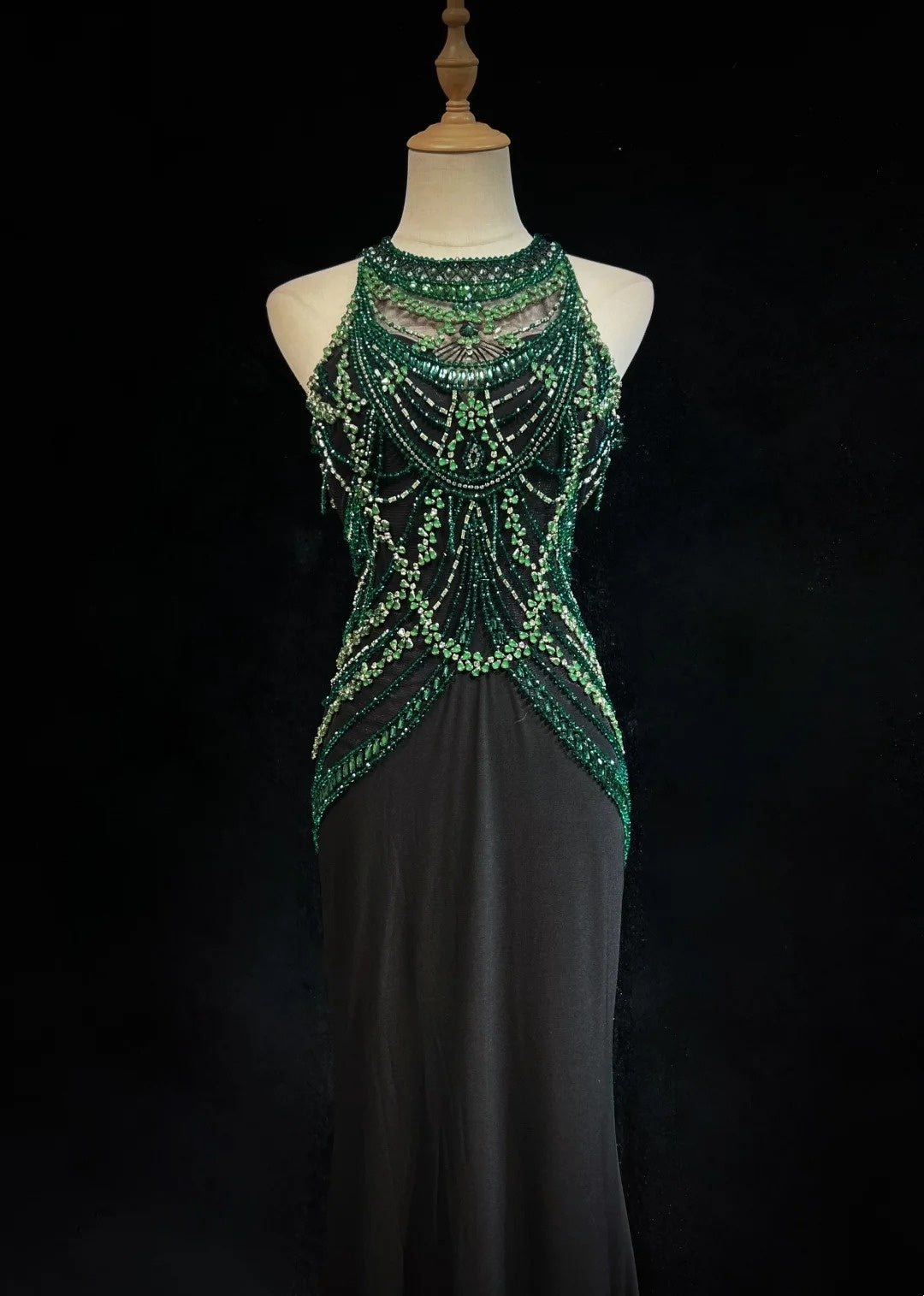 Vintage Abschlussballkleider Meerjungfrau Scoop mit Glitzerperlen Rückenfrei Schwarz 80er Abendkleid RB3270