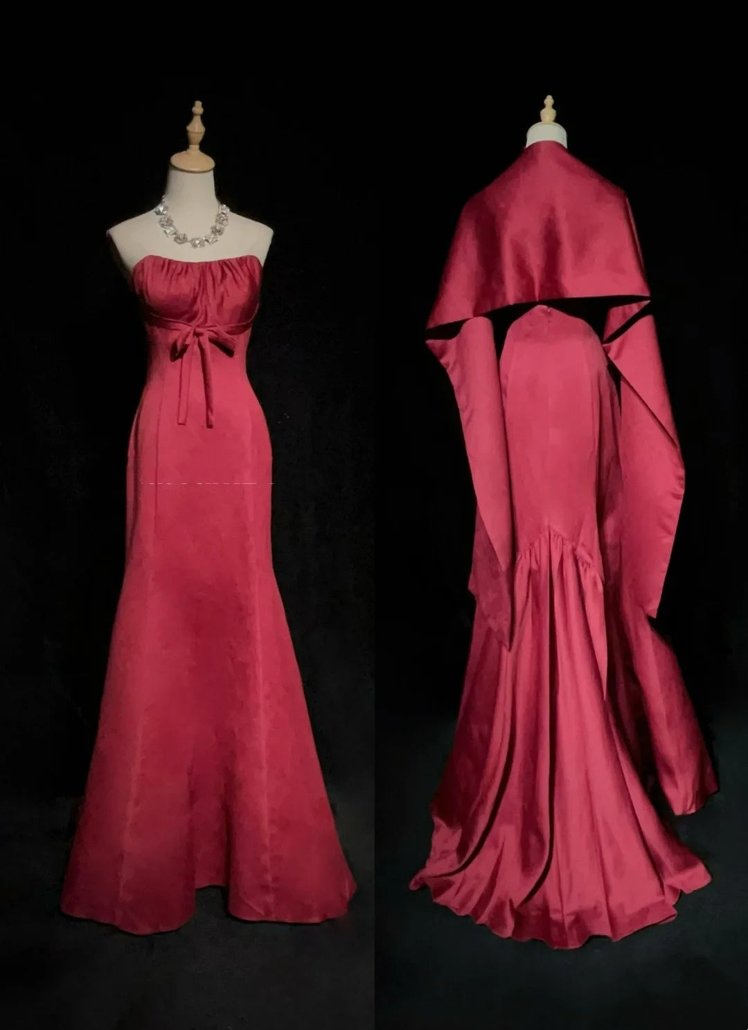 Glamorous Prom Dresses Mermaid Sweetheart Hot Pink Satin With Cape Long Formal Dress N2888