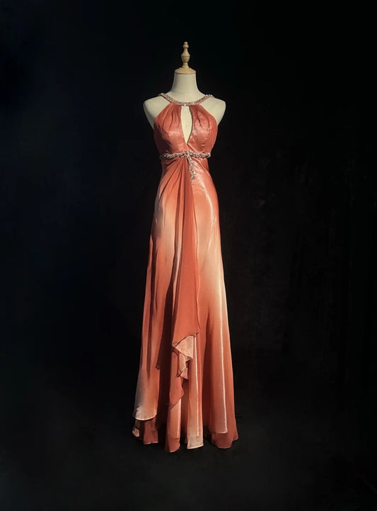 Vintage Y2K Meerjungfrau 2000er Orange Ombre Abendkleid Farbverlauf Neckholder Abendkleid Ballkleid N2569