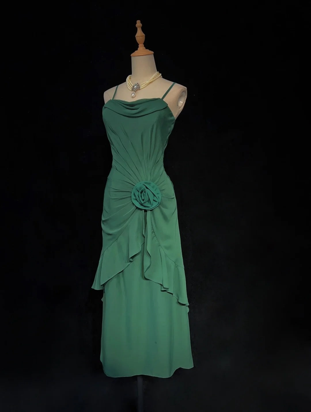 Einfache Ballkleider A-Linie Grün Chiffon Teelänge Mittellanges Semi-Formelles Abendkleid N3680