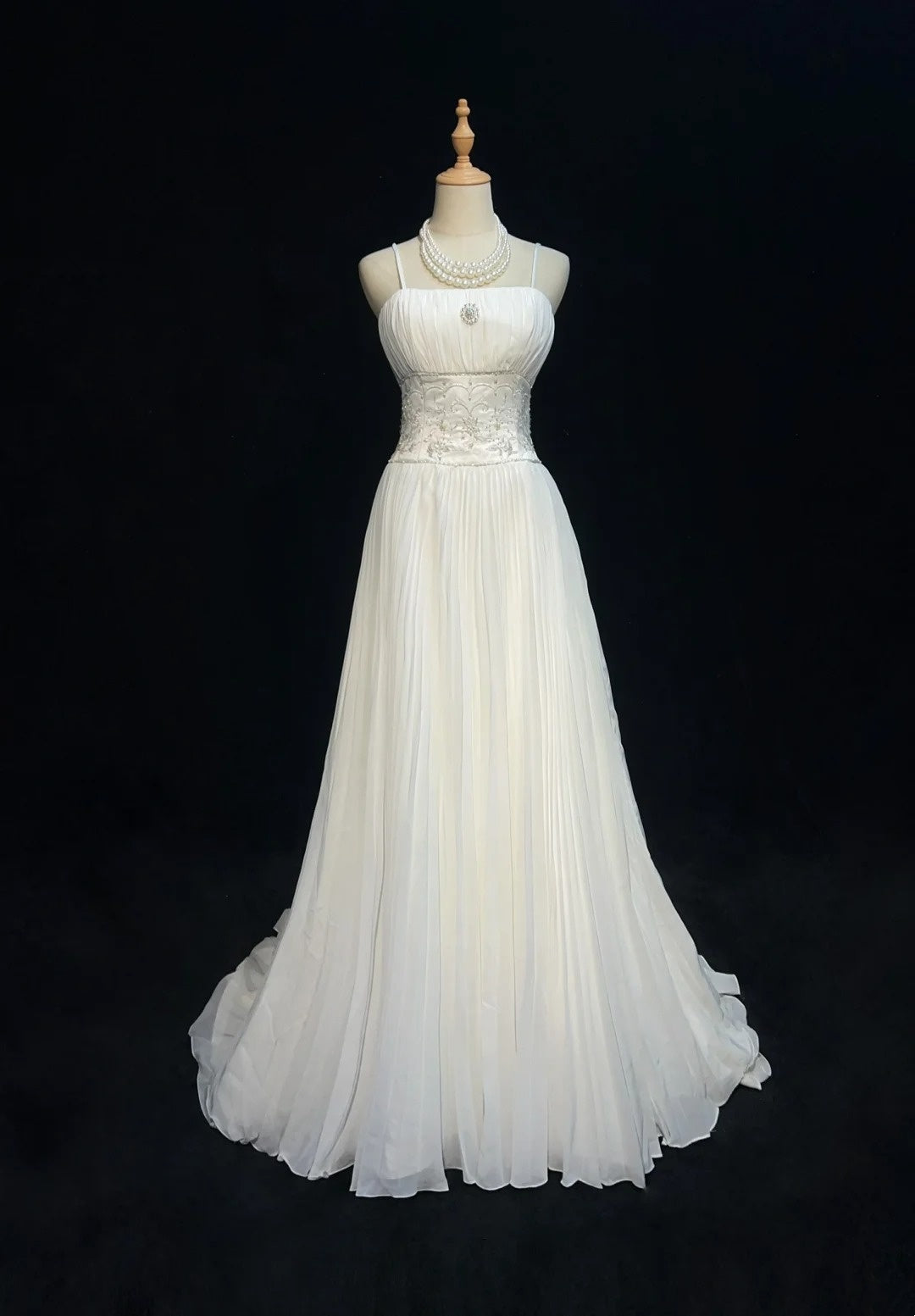 Vintage 90s Wedding Dresses A Line Spaghetti Strap Chiffon White Pleated Summer Garden Long Bridal Gown N3830