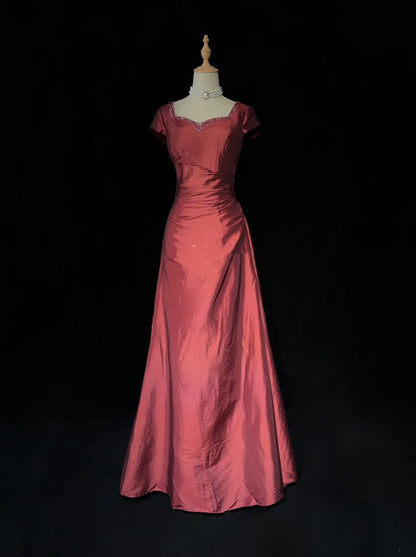 Vintage 90s Prom Dresses A line Sweetheart Burgundy With Beading Long Prom Gown N3006