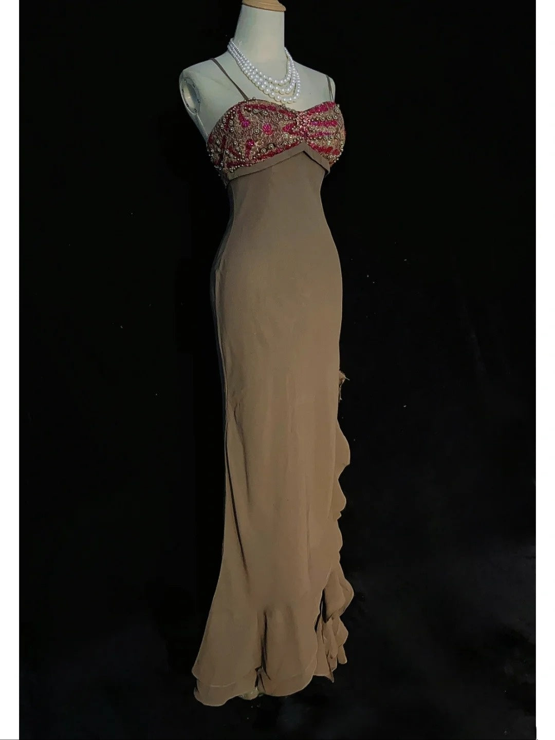 Vintage Abschlussballkleider 90er Meerjungfrau Spaghettiträger Chiffon Lang Semi-Formelle Abendkleider N3655