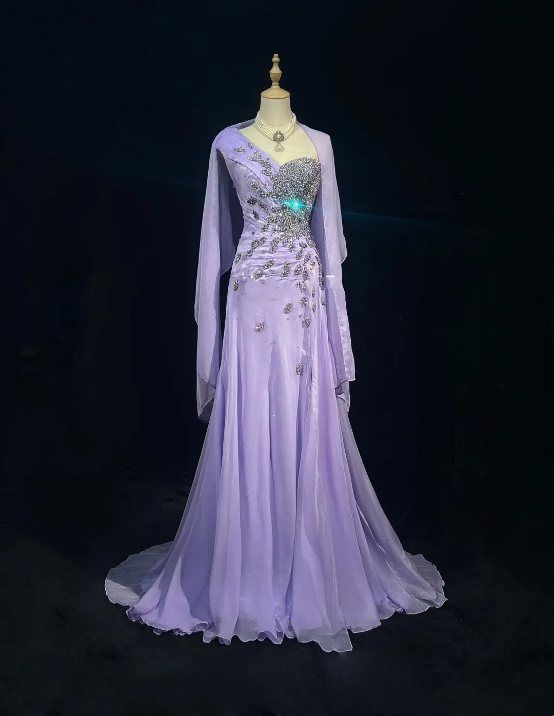 Elegant A Line One Shoulder Lilac Chiffon With Silver Beaded Bodice Formal Dress Long Prom Dresses N2725