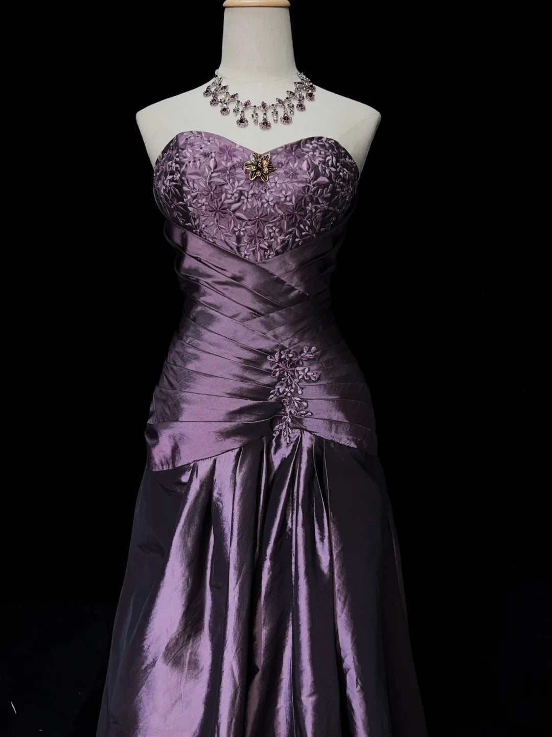 Robes de bal vintage pour le bal, bustier, taffetas violet années 80 avec dentelle, longues tenues de soirée formelles N3892