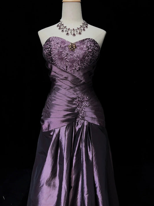 Vintage Ballkleider Abschlussballkleid Herzform Lila Taft 80er mit Spitze Lange Formelle Abendgarderobe N3892