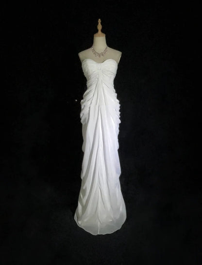 Robes de bal élégantes sirène bustier en mousseline blanche avec volants longue robe de soirée N2895