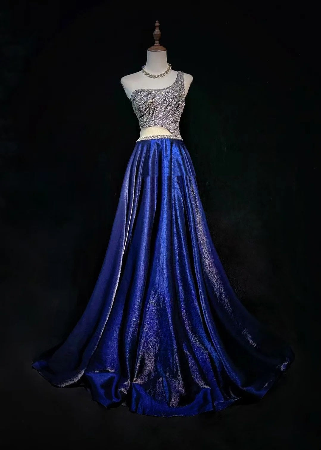 Robes de bal simples, ligne A, asymétrique, bleu roi, longueur ras du sol, perles, robe de soirée formelle N3688