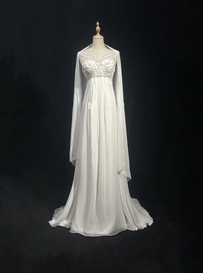Robes de mariée de fantaisie de conte de fées A ligne Scoop Perles blanches Robe de mariée longue Robes de mariée N2600