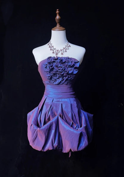 Vintage Ball Gown Strapless Purple Taffeta Short Party Dress Cocktail Gown Homecoming Dresses N3891