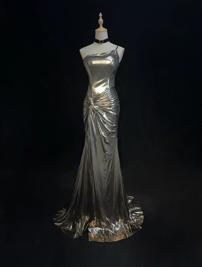 Wunderschöne Abschlussballkleider Meerjungfrau One Shoulder Satin mit Rüschenmieder Lange Abendkleider N3370