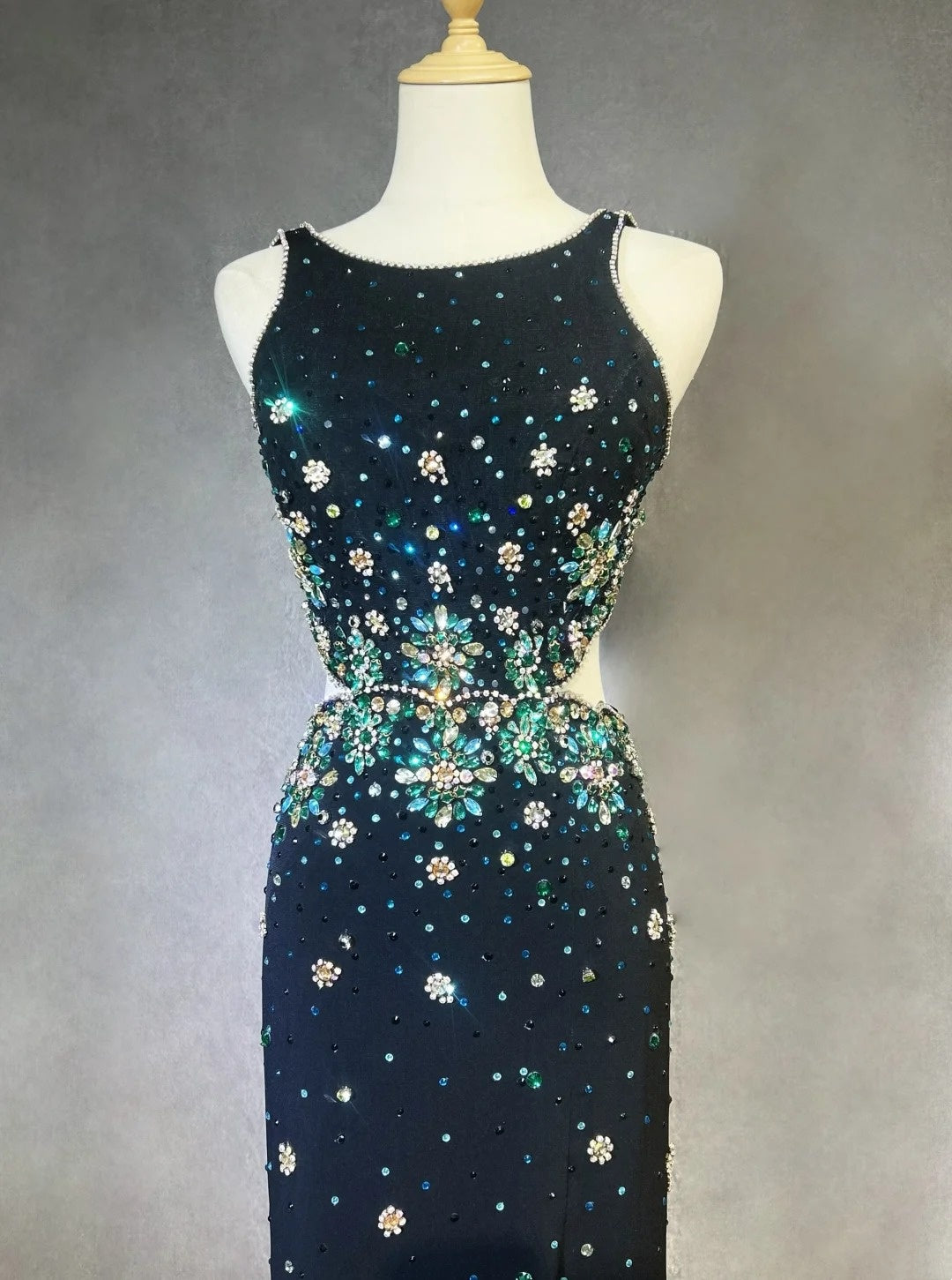 Vintage Prom Dresses Mermaid Scoop Black Split Slit With Beading 1970s Long Formal Gown N2611