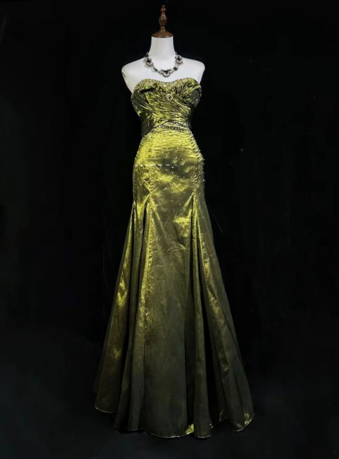Olive Green Prom Dress Inspo Mermaid Sweetheart Satin With Ruffled Birthday Outfits Formal Party Gown RC0118