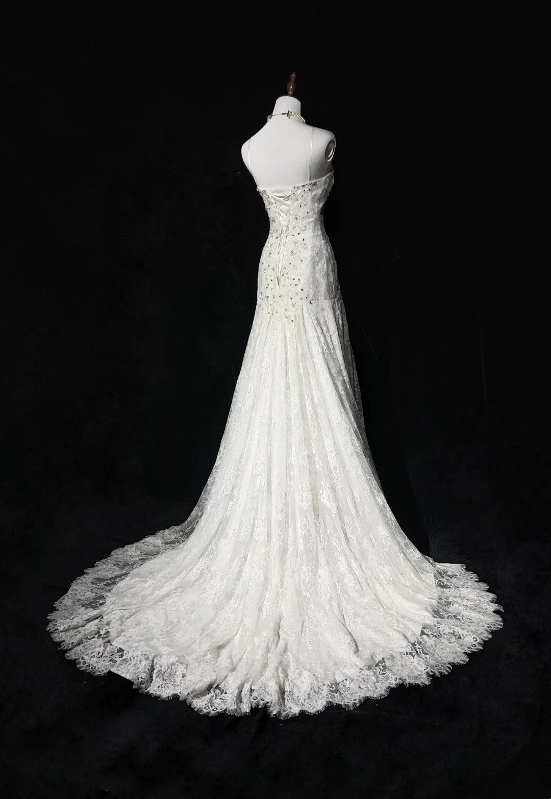 Unique Wedding Dresses Mermaid Spaghetti Strap Lace White Long Bridal Gown N3096