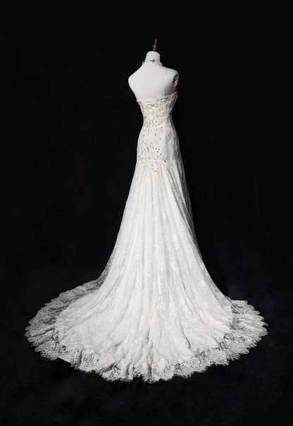 Unique Wedding Dresses Mermaid Spaghetti Strap Lace White Long Bridal Gown N3096