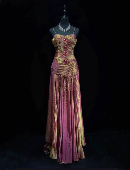 Robes de bal élégantes coupe trapèze en taffetas couleur raisin à fines bretelles avec volants, longue robe de soirée N2910